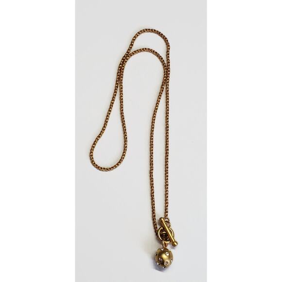 Matte Gold Tone Clear Rhinestone Studded Bead Toggle Necklace 17" - Picture 1 of 6